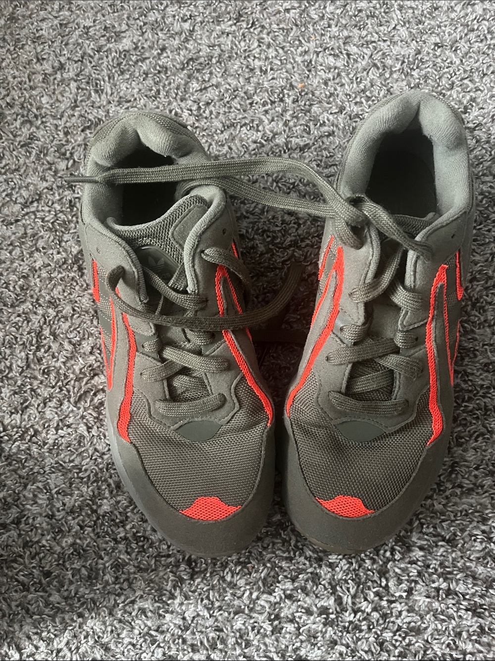 adidas Olive Green Sneakers with Bright Red Accents